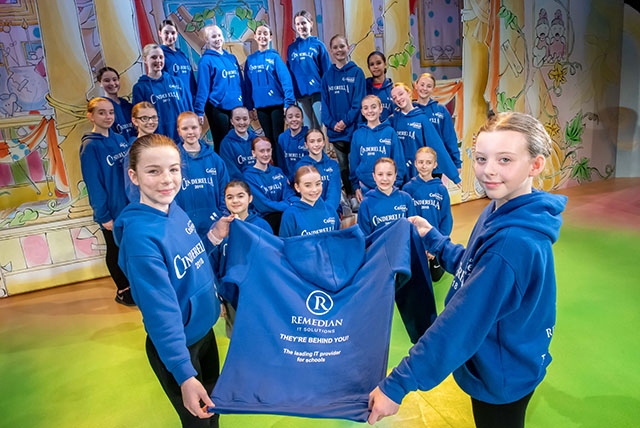 Cinderella’s chorus pictured with their sponsored outfits.
Image courtesy of Darren Robinson Cinderella’s chorus pictured with their sponsored outfits.
Image courtesy of Darren Robinson