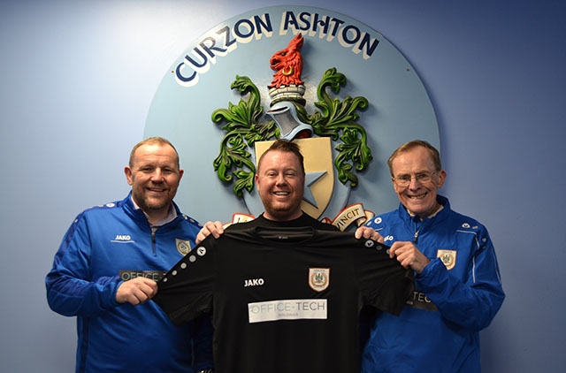 Jay Dixon (centre), from Office-Tech Holdings, marks the new sponsorship deal at Curzon Ashton Jay Dixon (centre), from Office-Tech Holdings, marks the new sponsorship deal at Curzon Ashton