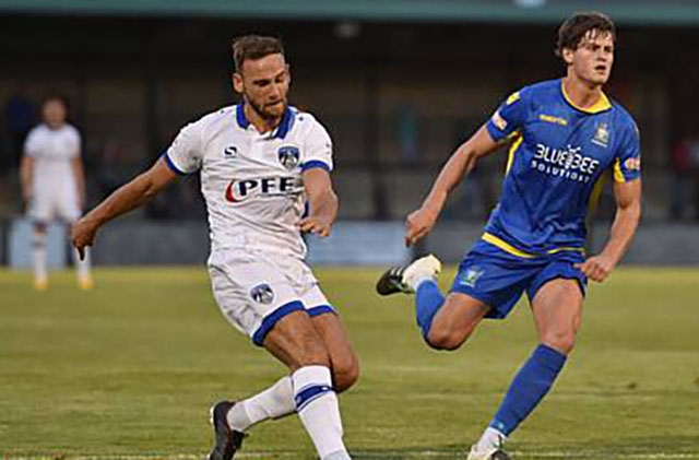 Dan Gardner (left) went close for Athletic at Meadow Lane