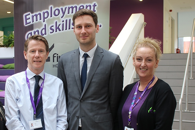 Pictured from left to right: Vinny Roche, Chief Executive of First Choice Homes Oldham, Cllr Sean Fielding, Leader of Oldham Council and Mary Brooks, receptionist at First Choice Homes Oldham