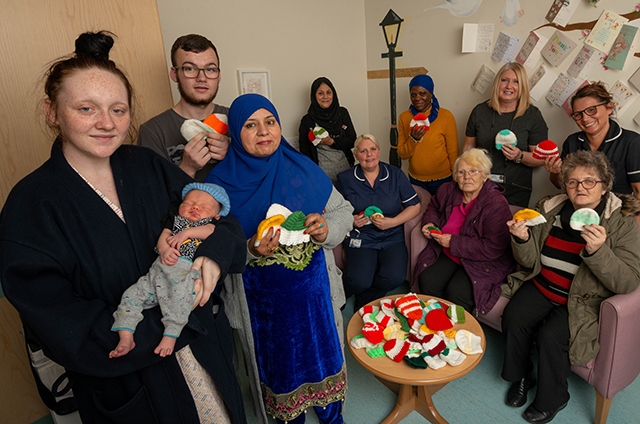 Pictured are baby Reece, mum Stacey Donaldson and dad Dylan Taylor, Hospital staff Melanie Wildman, Lead Midwife at the Labour Ward and Penny McDermott, Ward Manager of the Post-Natal Ward. The ladies from the Knit and Knatter group are Michelle McGahey, Nasra Hampshire, Carol Taylor and Toyibat Ganiyu
Pictured are baby Reece, mum Stacey Donaldson and dad Dylan Taylor, Hospital staff Melanie Wildman, Lead Midwife at the Labour Ward and Penny McDermott, Ward Manager of the Post-Natal Ward. The ladies from the Knit and Knatter group are Michelle McGahey, Nasra Hampshire, Carol Taylor and Toyibat Ganiyu