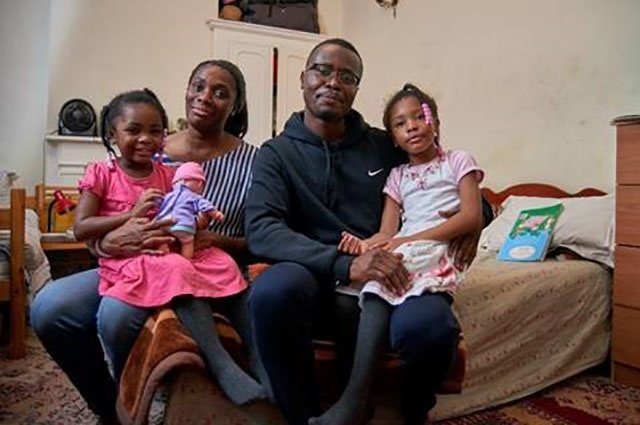 New research has found that 131,000 children in Britain are now homeless. Pictured are Telli Afrik and his family.
Image courtesy of Steve Franck New research has found that 131,000 children in Britain are now homeless. Pictured are Telli Afrik and his family.
Image courtesy of Steve Franck