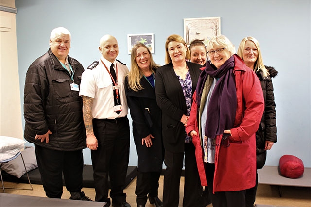 Pictured at the open house event at the night shelter are (left to right): Oldham Councillor Peter Davies, Oldham Fire Station Manager Tony Morgan, Oldham Senior Housing Needs Officer Moira Fields, Depaul UK Manager for Oldham Winter Night Shelter Yvonne O’Mara, Depaul UK Oldham Pathway Manager Suzie Burn, Oldham Councillor Hannah Roberts and Suzanne Fields from First Choice Homes Oldham