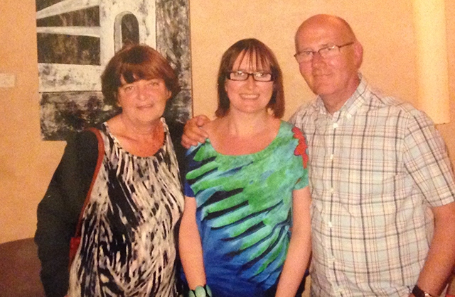 Denise Wallin (centre) with mum Barbara and dad Tony in happier times