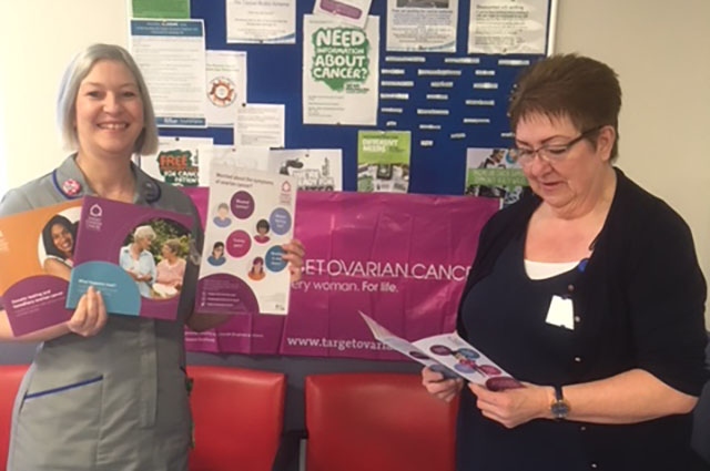 Tracey Dixon, gynaecology oncology Macmillan clinical nurse specialist, and Audrey Guy, Macmillan admin support, with some of their literature. 