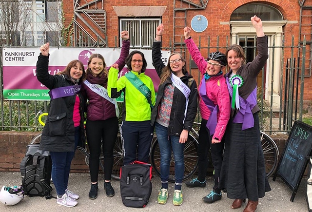 Cycle Our City with Confidence riders celebrate a successful ride with tea, cake and a bit of Suffragette history at the Pankhurst Centre Cycle Our City with Confidence riders celebrate a successful ride with tea, cake and a bit of Suffragette history at the Pankhurst Centre