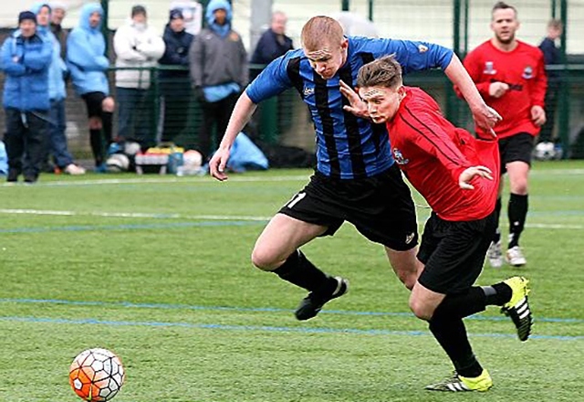 Avro's Mike Stockdale (left) was on target against Manchester Gregorians