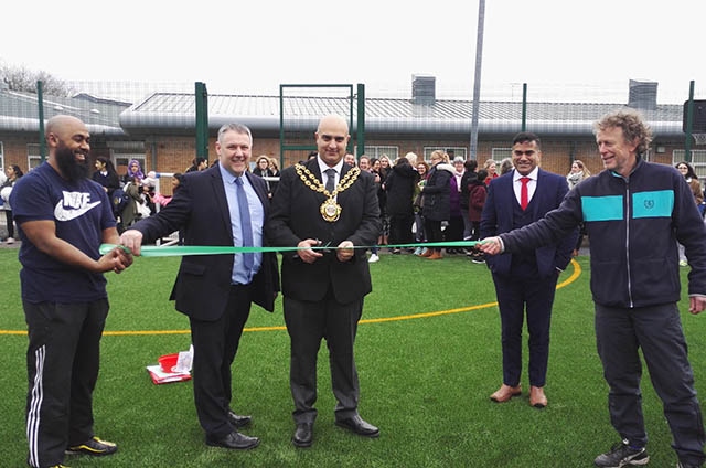 The new Greenhill Academy pitches are officially opened by Mayor of Oldham, Cllr Shadab Qumer