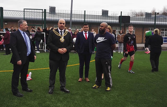 The Mayor of Oldham, Cllr Shadab Qumer, addresses the players and onlookers at Greenhill