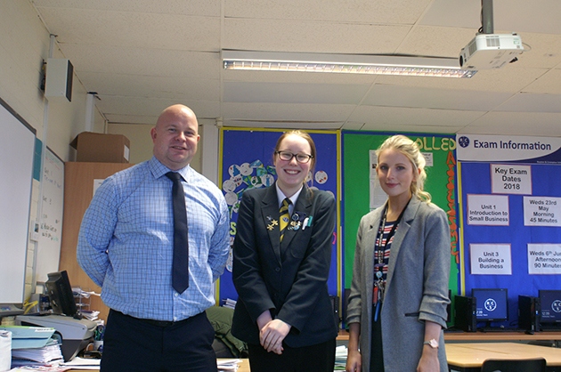 Mr Ludford, Caitlin and Miss Wood at Royton and Crompton school
