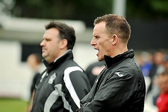 Mossley joint-managers Peter Band (front) and Lloyd Morrison