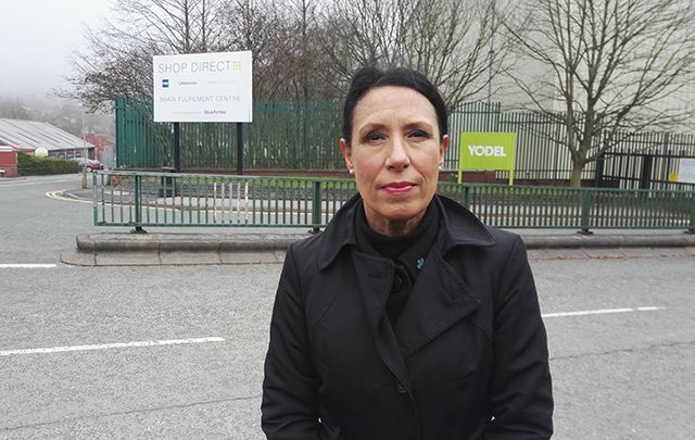 Oldham East and Saddleworth MP Debbie Abrahams outside Shop Direct's Shaw warehouse on Linney Lane