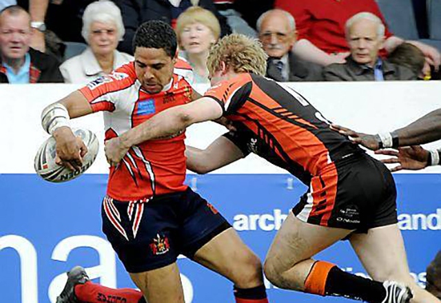 BACK IN TOWN: Former star Marcus St Hilaire (left) in action for Oldham 