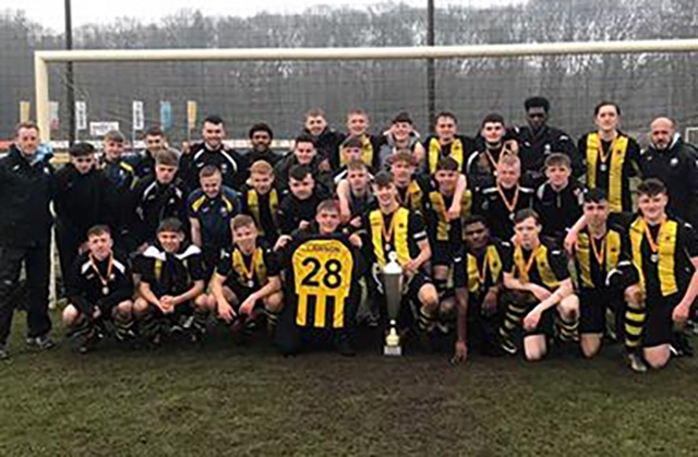 Hopwood Hall College’s Football Academy team celebrate their cup win Hopwood Hall College’s Football Academy team celebrate their cup win