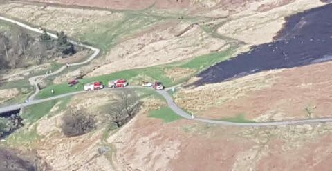 The scene at moorland above Dovestone Reservoir as firefighters attend.

Picture courtesy of Liam Jordon