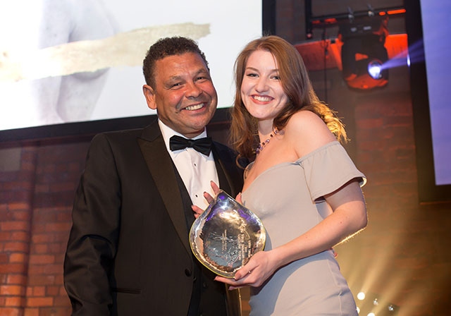 Last year’s Arts Prize winner Helen Davies receiving her award from Craig Charles