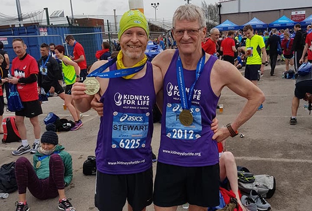 Manchester Marathon heroes Stewart (left) and dad Peter Jones