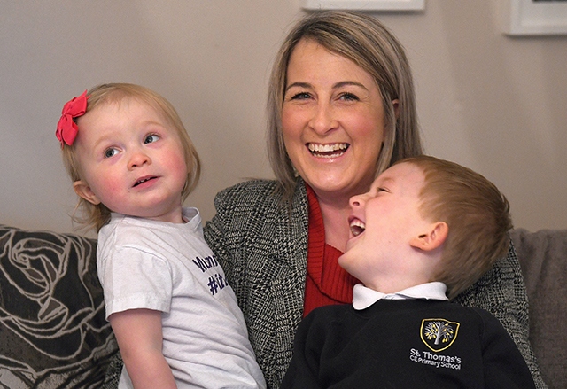 Former Oldhamer Natalie Fryer with children Blake and Sienna