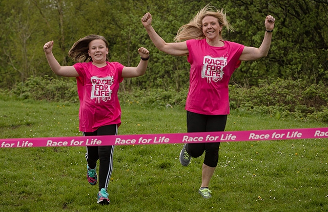 Eva and mum Jill recreate the ‘finish line feeling’ experienced at Race for Life Eva and mum Jill recreate the ‘finish line feeling’ experienced at Race for Life