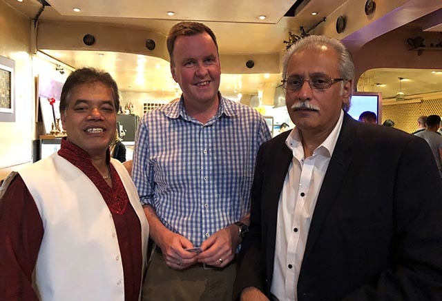 Cllr Abdul Malik, John Dalziel from Oldham Hulme school and M Parwez pictured at the 'Big Iftar' at Cafe Lahore.