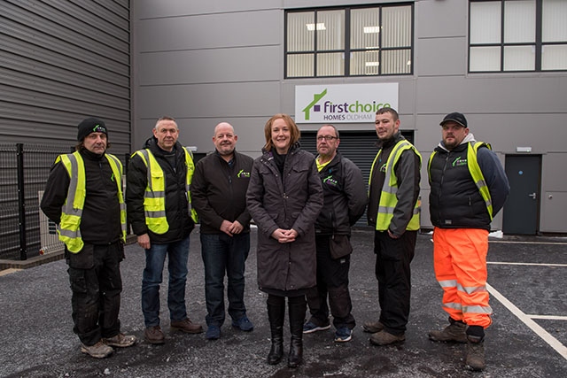 Siobhan McCoy, First Choice Homes' Property Care General Manager, with some of her team at the new base