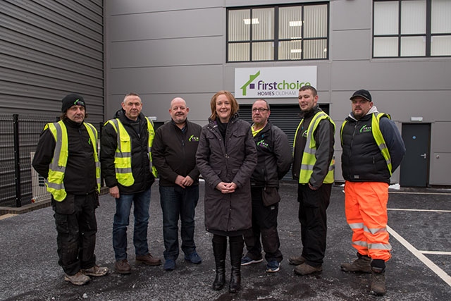 Siobhan McCoy, First Choice Homes' Property Care General Manager, with some of her team at the new base Siobhan McCoy, First Choice Homes' Property Care General Manager, with some of her team at the new base