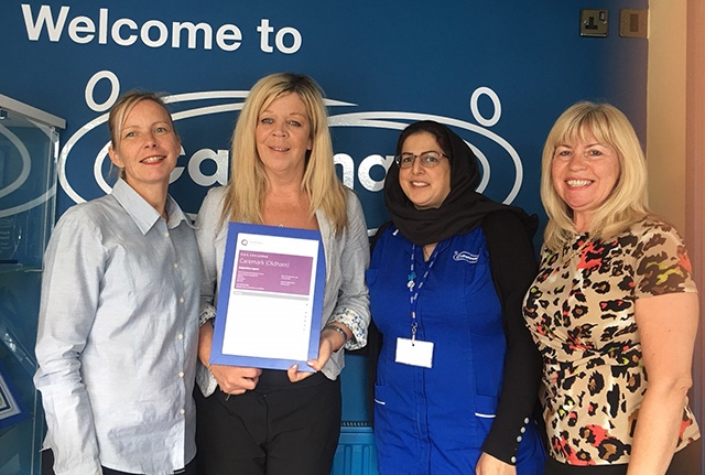 Caremark Oldham staff with their CQC certificate. Pictured (left to right) are: Helan Graham, Jane Grant, Nazia Begum and Stephanie Doherty