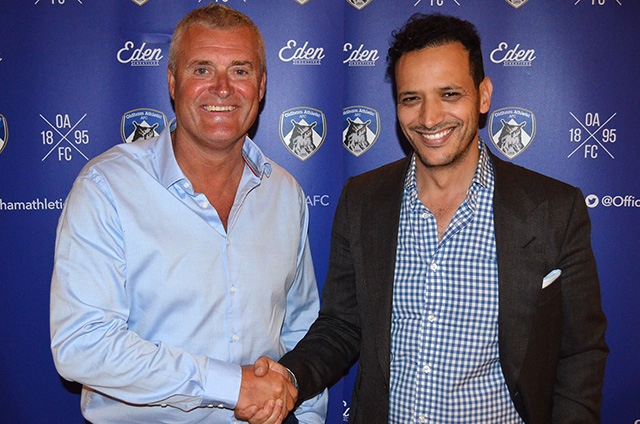 WELCOME ABOARD: New Athletic boss Frankie Bunn with owner Abdallah Lemsagam WELCOME ABOARD: New Athletic boss Frankie Bunn with owner Abdallah Lemsagam