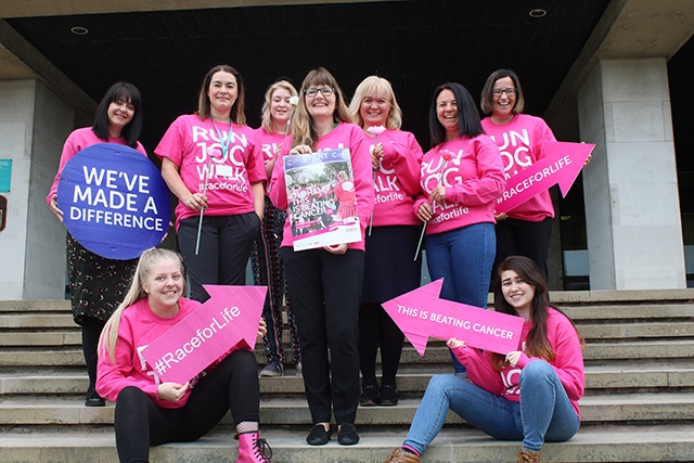Council Chief Executive Carolyn Wilkins (centre) with her Race for Life team-mates Council Chief Executive Carolyn Wilkins (centre) with her Race for Life team-mates