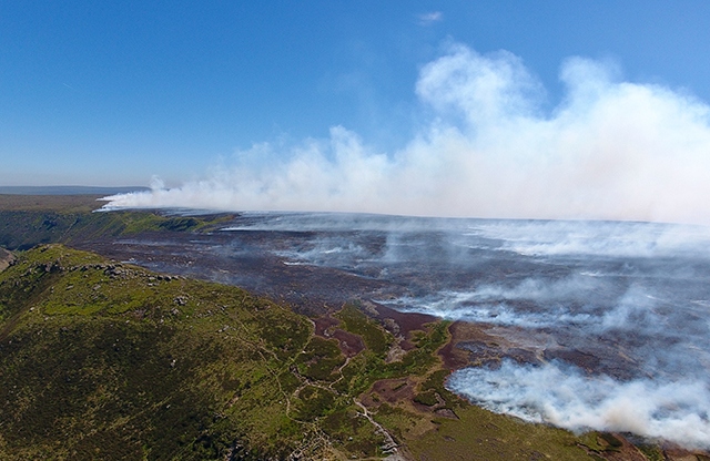 The devastation is clear to see above Dovestone Reservoir