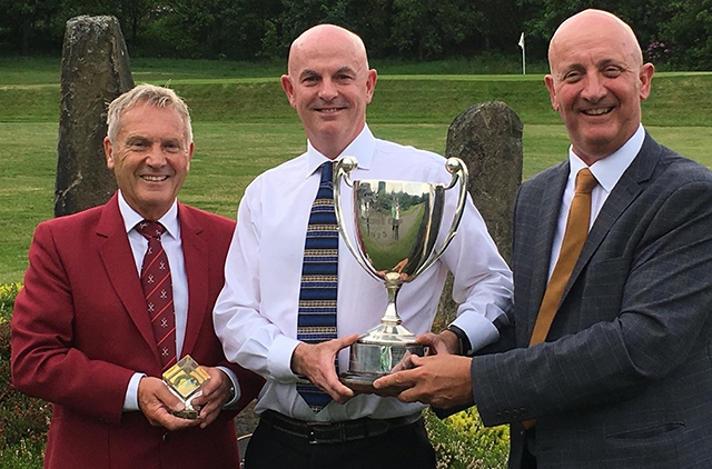 Chronicle Cup winner Andy Riley is flanked by Saddleworth captain Kevin Rafferty (left) and David Whaley