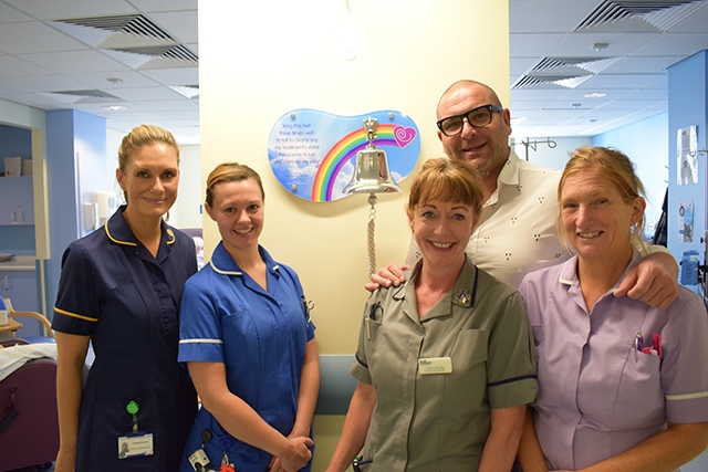 Pictured at the Royal Oldham haematology ward are (left to right): Lindsey Dawson (Macmillan Lead Chemotherapy Nurse), Christine Edwards (Haematology Staff Nurse), Catherine Wardley (Haematology Clinical Nurse Specialist), Dr Nasko Stanchev (Haematology Specialty Doctor) and Janet Rogerson (Haematology Healthcare Assistant)