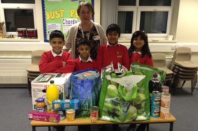 Umar, Muhammed Ali, Alishba and Ayaan with some of the Foodbank offerings Umar, Muhammed Ali, Alishba and Ayaan with some of the Foodbank offerings