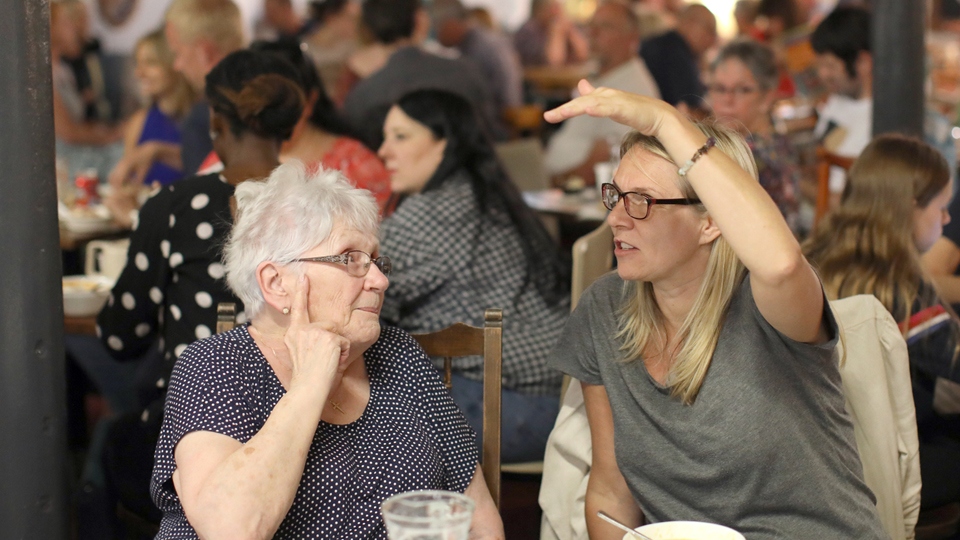 Diners chat at Mossley SOUP Diners chat at Mossley SOUP