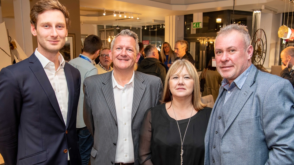 From left, Cllr Sean Fielding, Leader of Oldham Council; Glenn Drake-Owen of Breakey & Nuttall, and Lauren and Gavin Howarth, owners of the Furniture by Lauren shop.