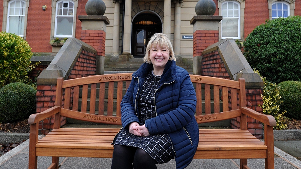 Sharon Quennell - cancer survivor and her new bench 