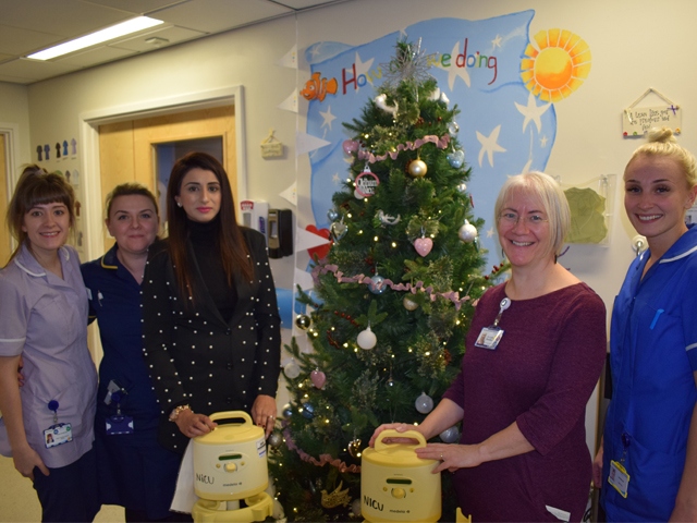 Babra Shaheen with Lydia Bowden, Consultant Neonatologist, Alison O’Doherty, Assistant Director of Nursing, Rosie Armstrong, Infant Feeding Support Worker and Holly Mitchell, Staff Nurse.