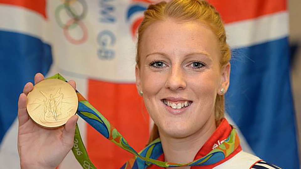 Oldham-born Nicola White shows off her Olympic gold medal Oldham-born Nicola White shows off her Olympic gold medal