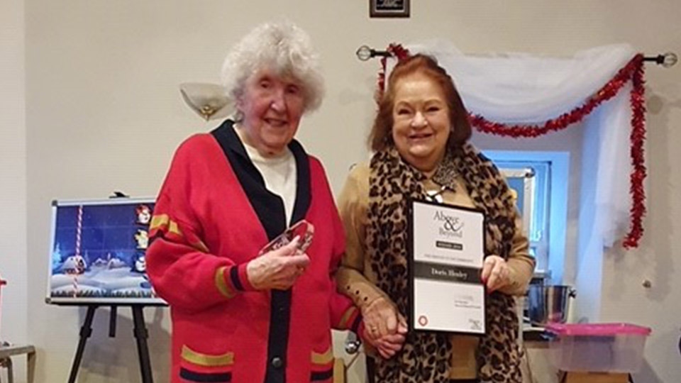 Award winner Doris Healey, left , with  Cllr Pam byrne 