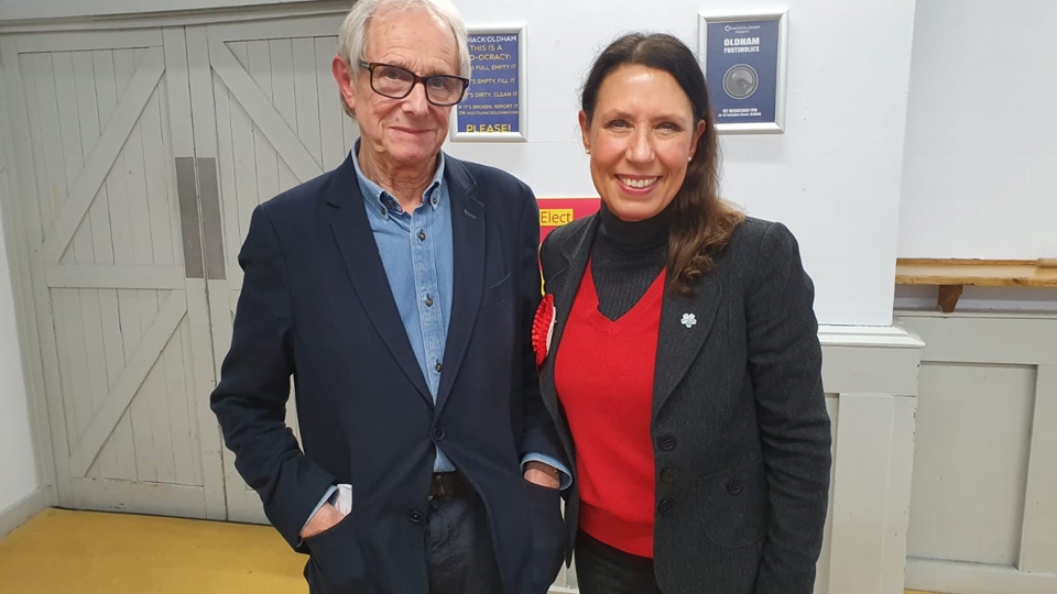 Film Director, Ken Loach, with Debbie Abrahams at Hack Oldham for the screening of his latest film Sorry We Missed You.