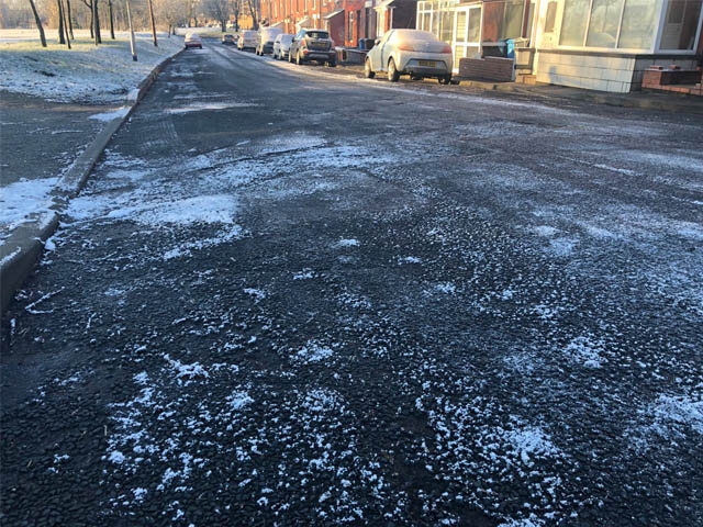 Icy conditions on Oldham's roads
