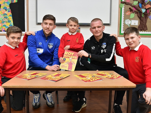 Callum Lang and Pete Wild, with the comics and Oldham schoolkids