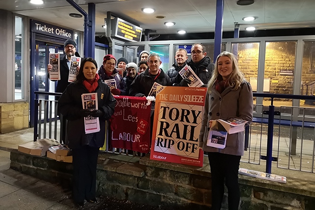 Debbie Abrahams was joined by supporters in a protest about rail fare rises at Greenfield station 
