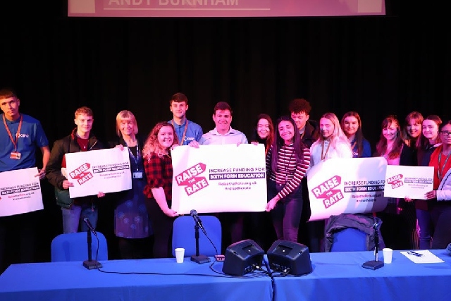 Andy Burnham along with students from Oldham Sixth Form College Andy Burnham along with students from Oldham Sixth Form College