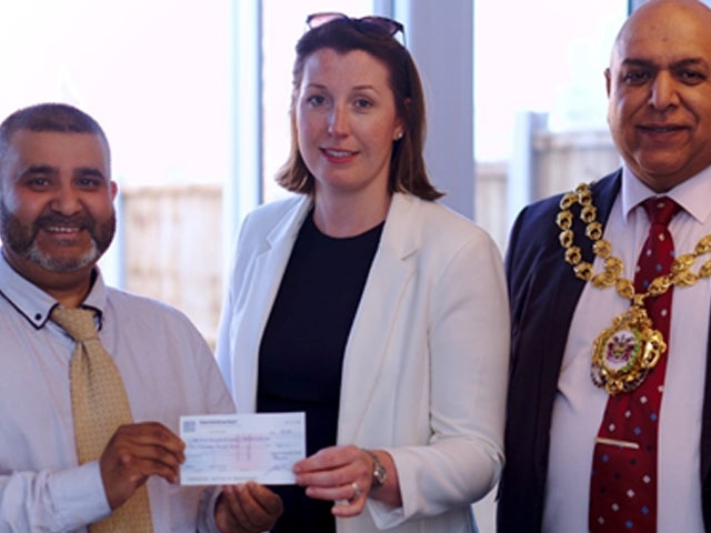 Maruf Ali from SPARC, Jenn Sutton from Wiggett Homes and the Mayor of Oldham, Councillor Javid Iqbal. Maruf Ali from SPARC, Jenn Sutton from Wiggett Homes and the Mayor of Oldham, Councillor Javid Iqbal.