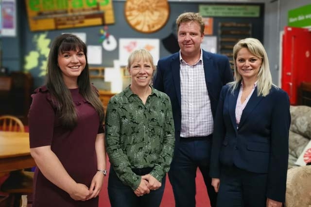 O’Donnell team at Emmaus – L-R: Suzie Gardiner from O’Donnell Solicitors, Alison Hill, Director of Emmaus Mossley, James O’Donnell and Becky O’Donnell.