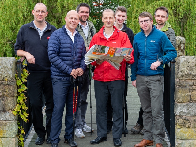 From left, HPP staff Matt Barker, Shaun Nolan, Mark Staines, Dan Mounsey, Matt Barber, Stuart Hyde and Henley Bailey prepare for the Three Peaks of Saddleworth Challenge From left, HPP staff Matt Barker, Shaun Nolan, Mark Staines, Dan Mounsey, Matt Barber, Stuart Hyde and Henley Bailey prepare for the Three Peaks of Saddleworth Challenge