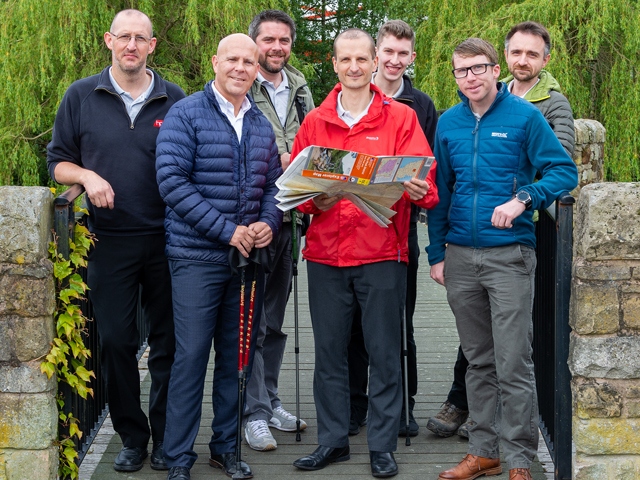 From left, HPP staff Matt Barker, Shaun Nolan, Mark Staines, Dan Mounsey, Matt Barber, Stuart Hyde and Henley Bailey prepare for the Three Peaks of Saddleworth Challenge