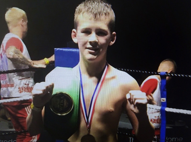 Connor Shaw shows off his English title belt 