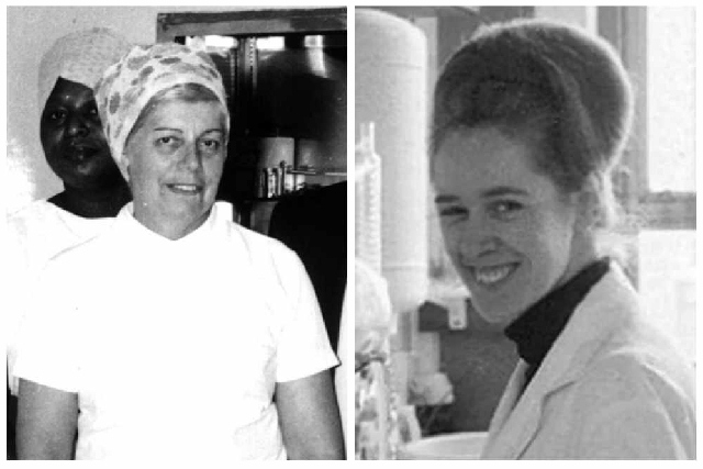 Women who supported the invention of IVF; L-R Sister Muriel Harris and nurse Jean Purdy.